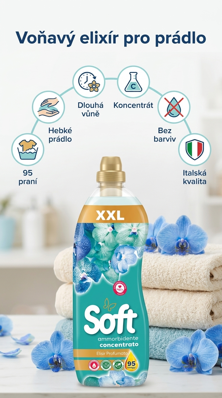 Soft Elisir Profumato koncentrovaná aviváž 95 dávek 2 l - mobilní infografika