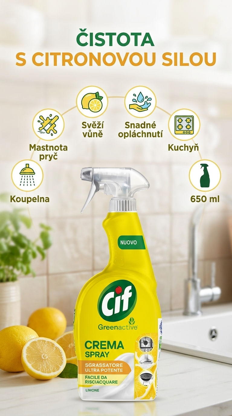 Cif Crema Spray Limone univerzální čisticí sprej 650 ml - mobilní infografika