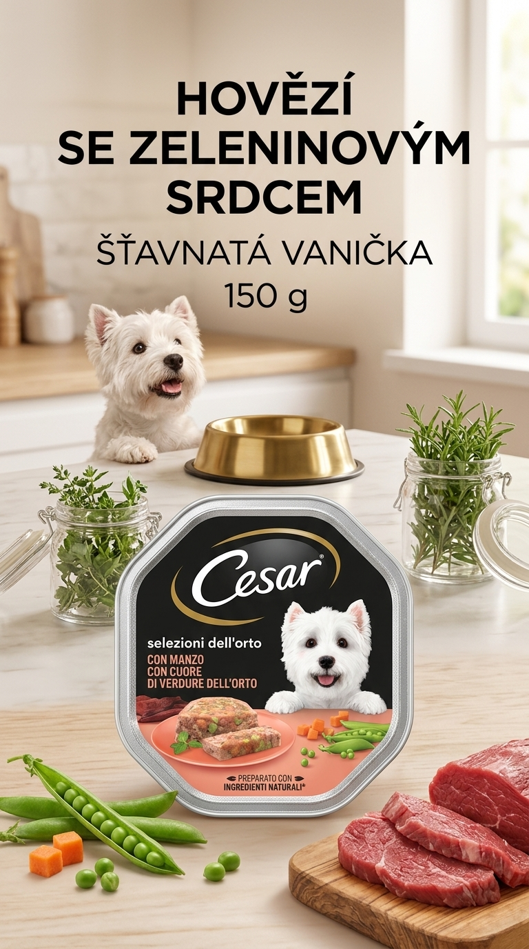 Cesar vanička pro psy hovězí se zeleninovým srdcem 150 g - lifestyle poster