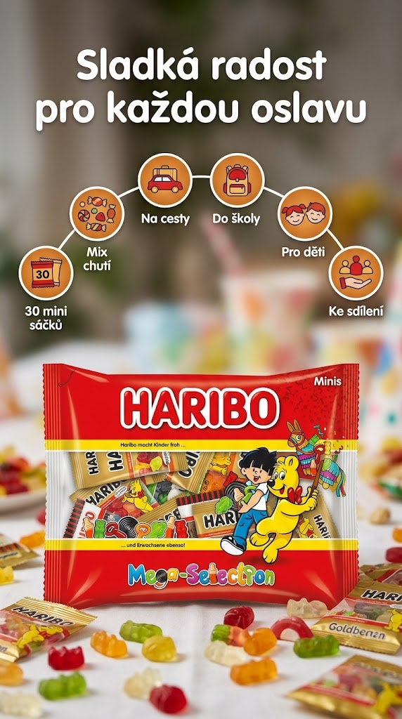Haribo Mega Selections Minis 30 ks 425 g - mobilní infografika