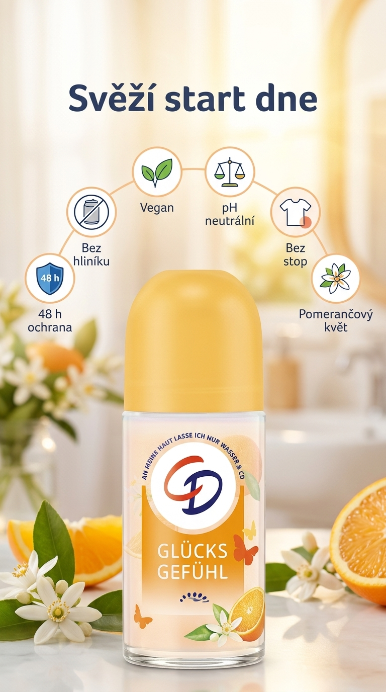 CD kuličkový deodorant Pocit štěstí s pomerančovým květem 50 ml - mobilní infografika