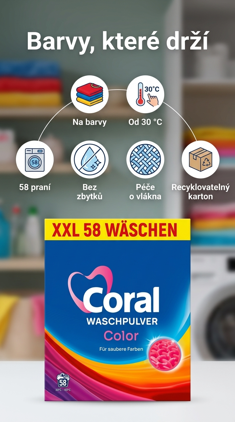 Coral prací prášek Color 58 dávek - mobilní infografika