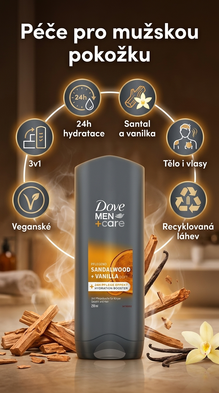 Dove Men+Care sprchový gel 3v1 - mobilní infografika