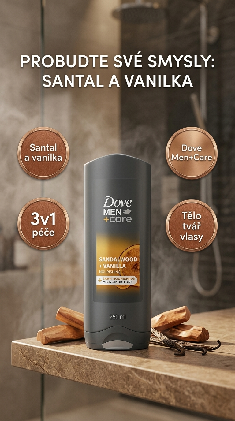 Dove Men+Care sprchový gel 3v1 - lifestyle poster