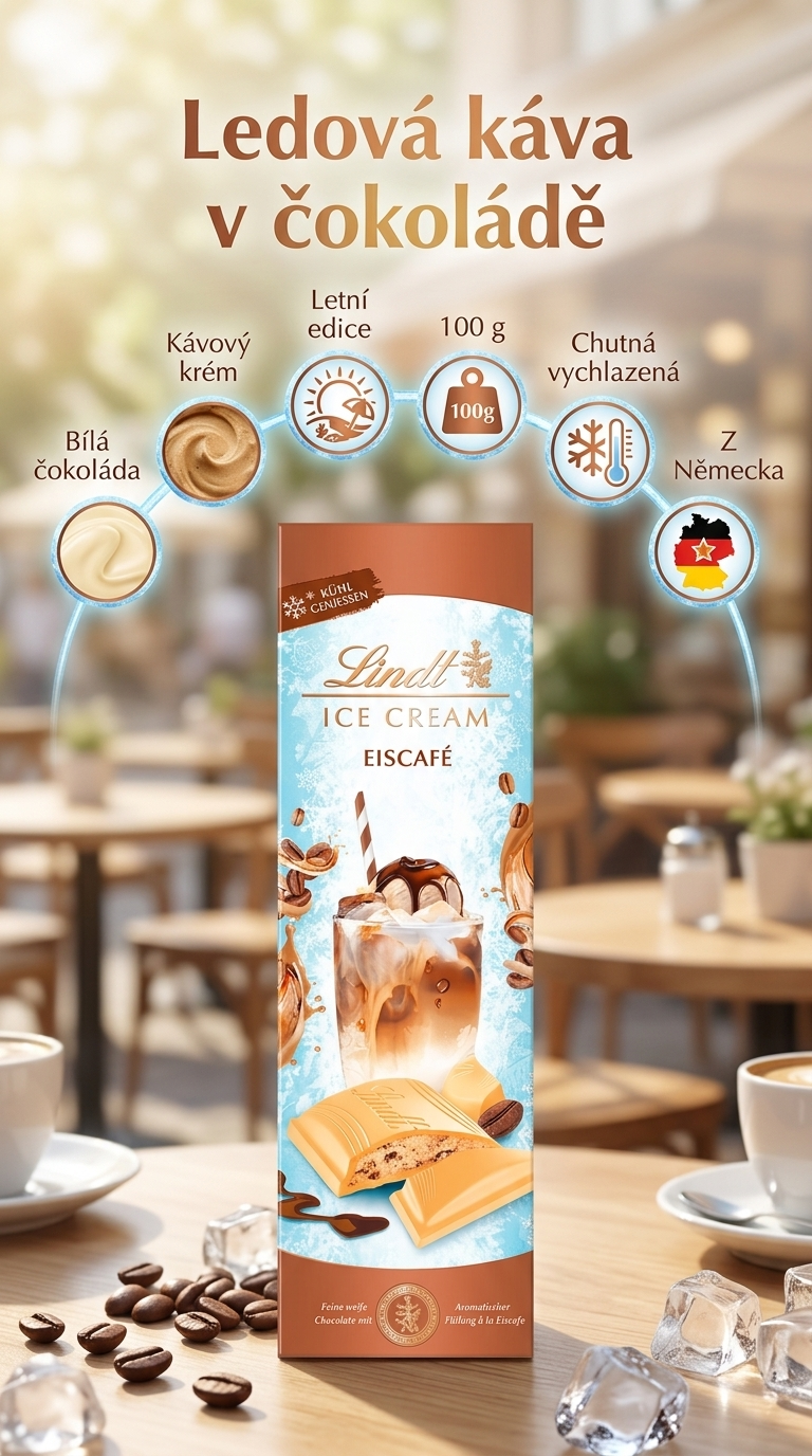 Lindt Ice Cream bílá čokoláda s kávovou náplní 100 g - mobilní infografika