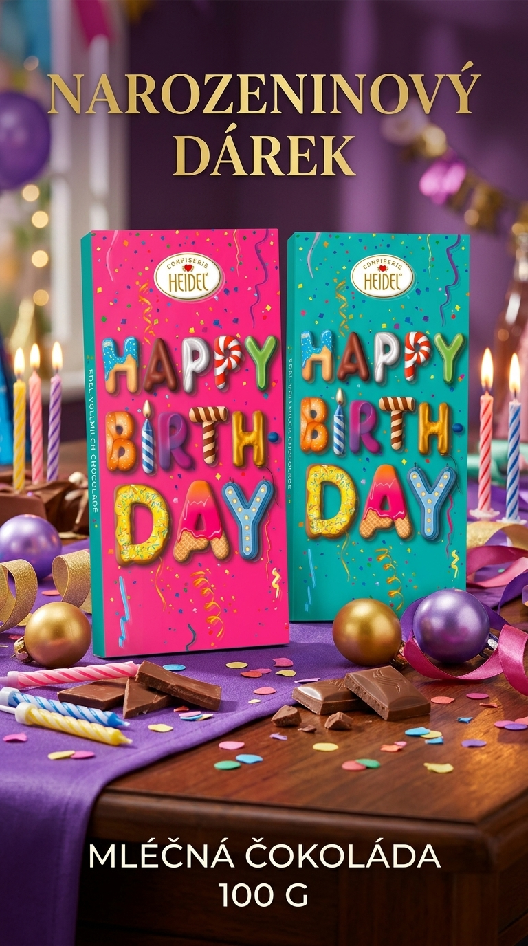 Heidel Happy Birthday 3D mléčná čokoláda 100 g - lifestyle poster