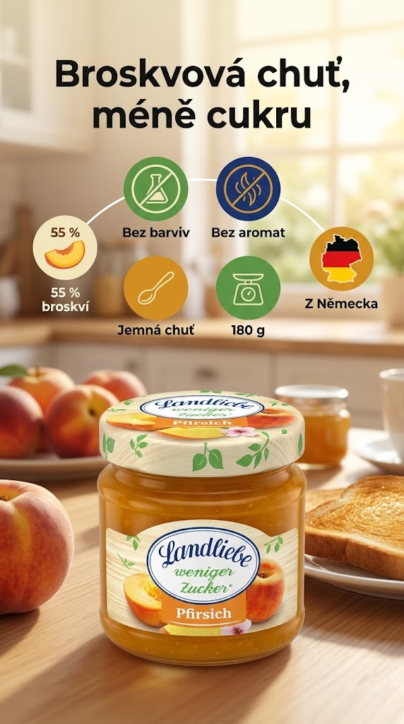 Landliebe broskvový džem - mobilní infografika