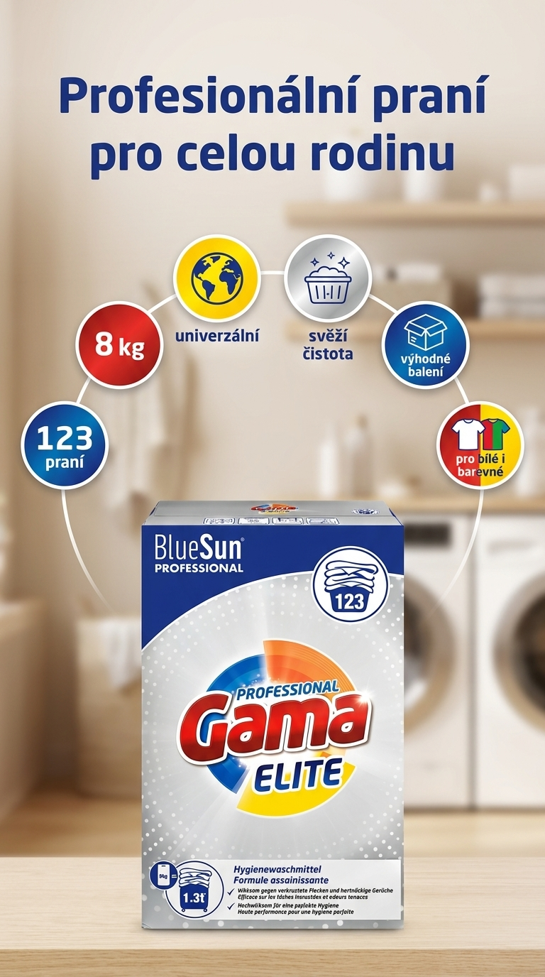 Gama Elite Professional prací prášek - mobilní infografika