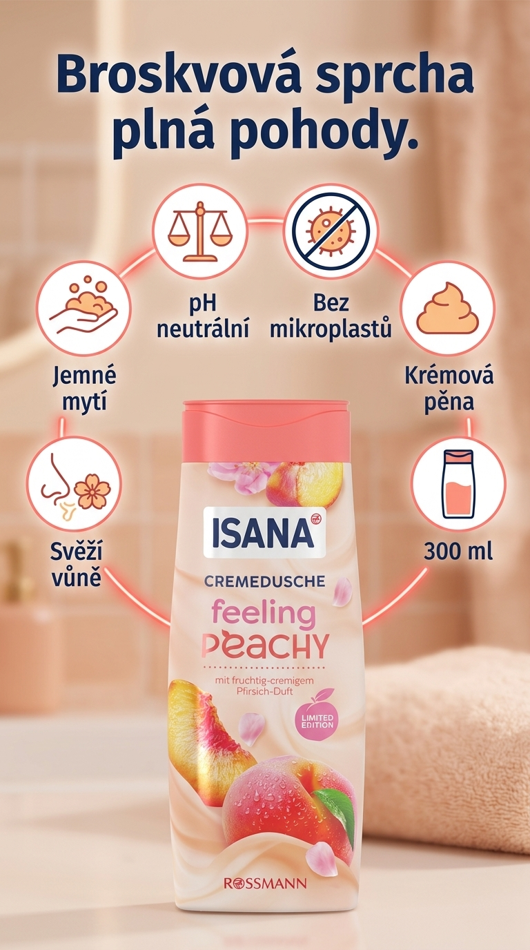 Isana sprchový gel Feeling Peachy s vůní broskve 300 ml - mobilní infografika