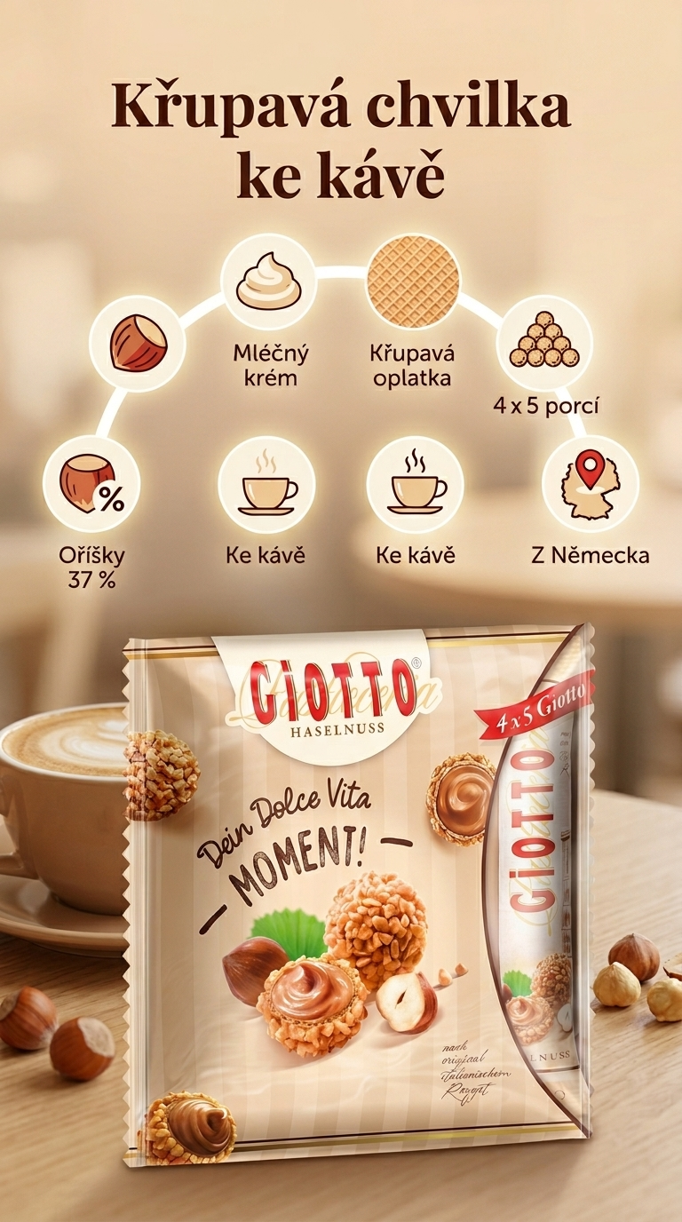Giotto lískooříškové oplatkové kuličky 4x5 ks, 86 g - mobilní infografika