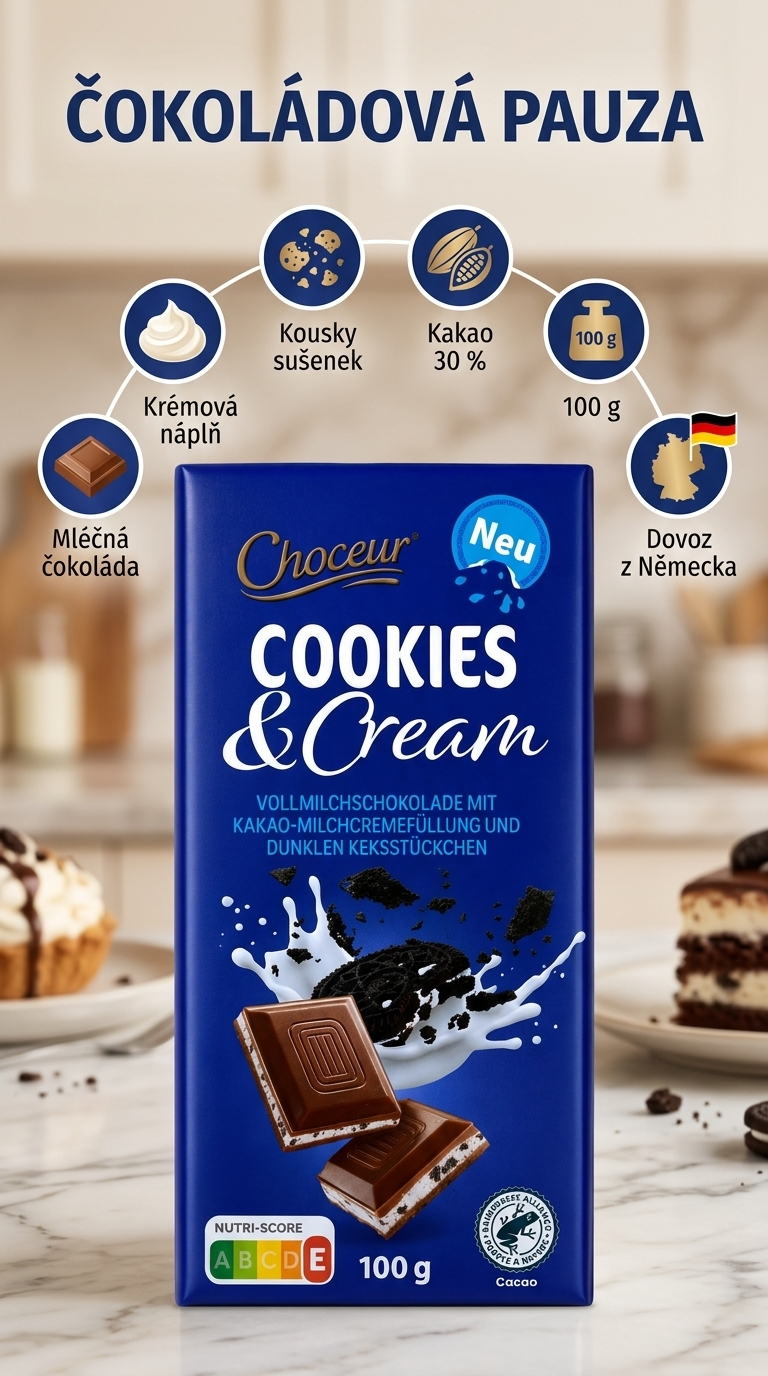 Choceur mléčná čokoláda se sušenkami 100 g - mobilní infografika