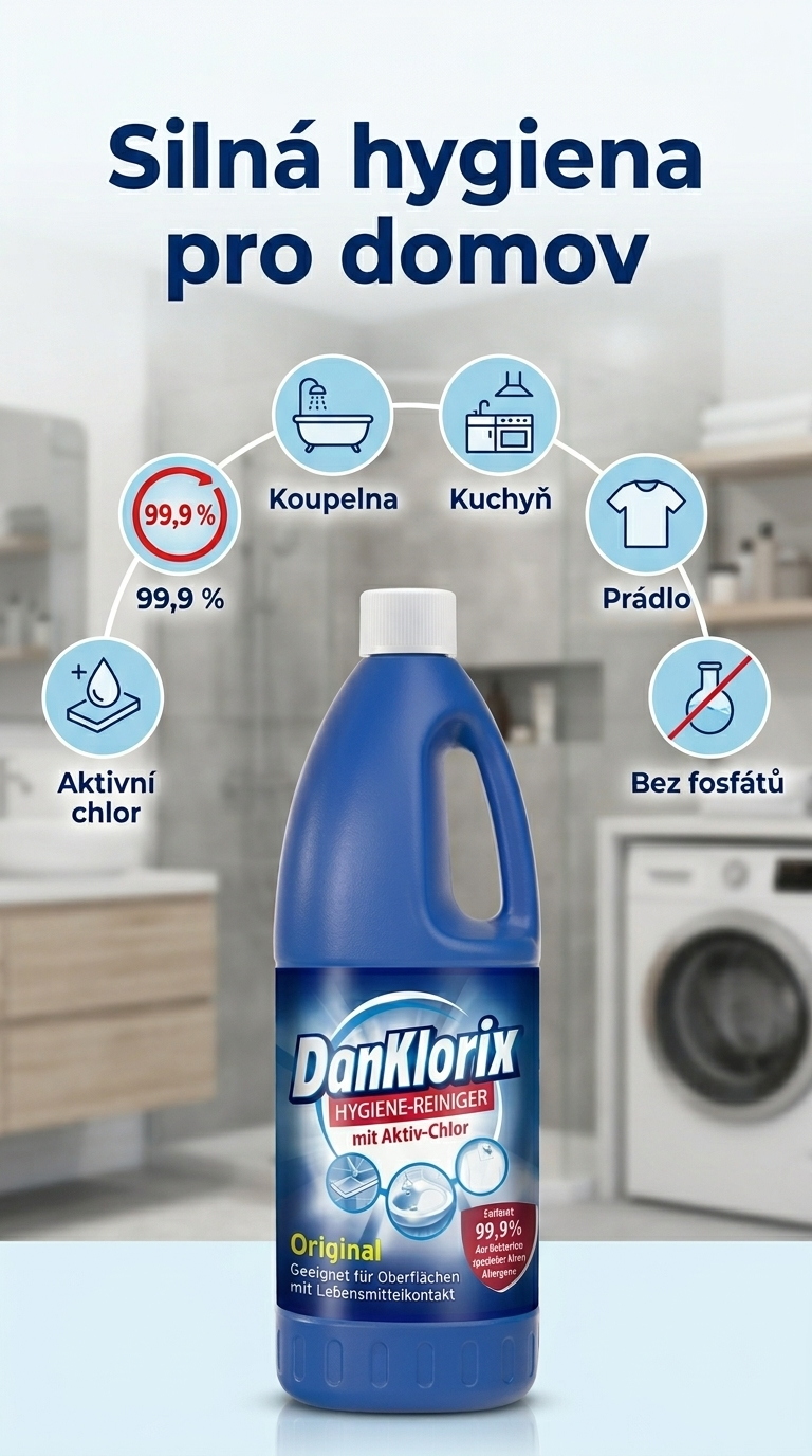Dan Klorix Original hygienický čistič s aktivním chlorem - mobilní infografika