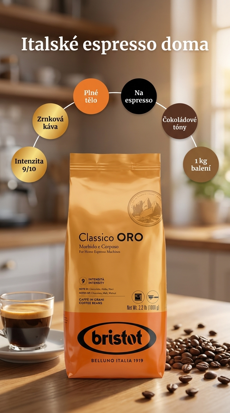 Bristot Classico Oro zrnková káva 1 kg - mobilní infografika