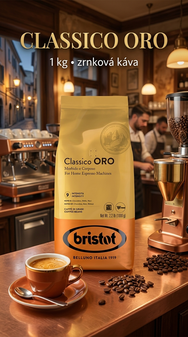 Bristot Classico Oro zrnková káva 1 kg - lifestyle poster