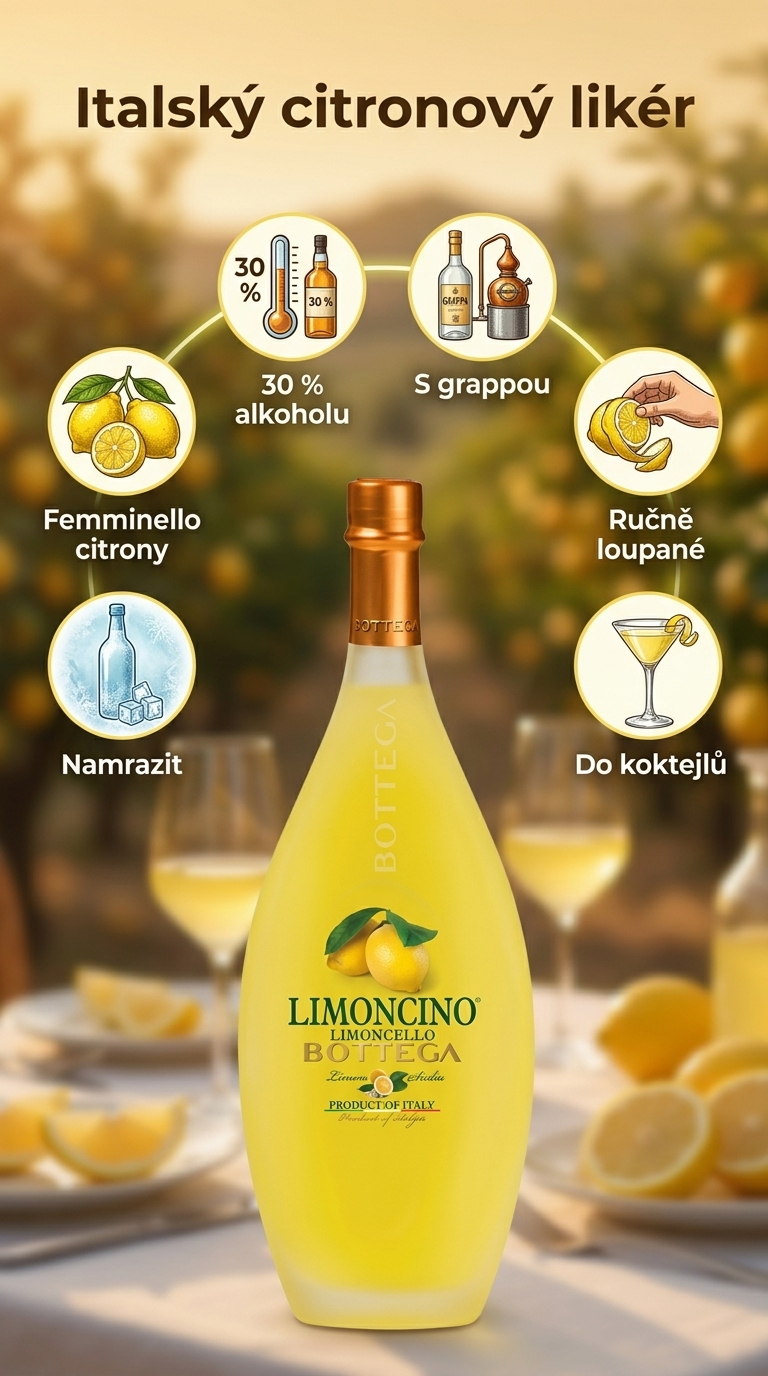 Bottega Limoncino citronový likér 30%, 0,7 l - mobilní infografika
