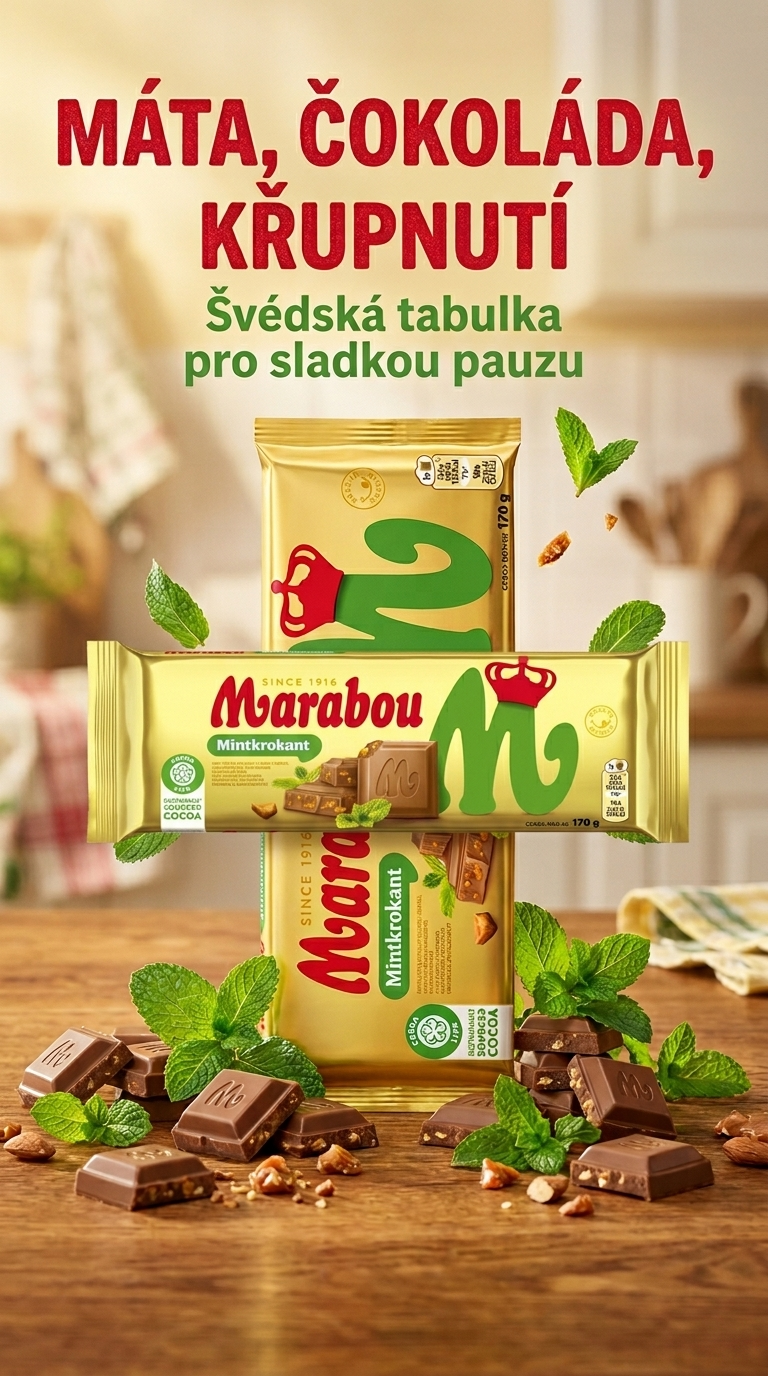 Marabou Mintkrokant mléčná čokoláda s mátou a mandlovým karamelem 170 g - lifestyle poster