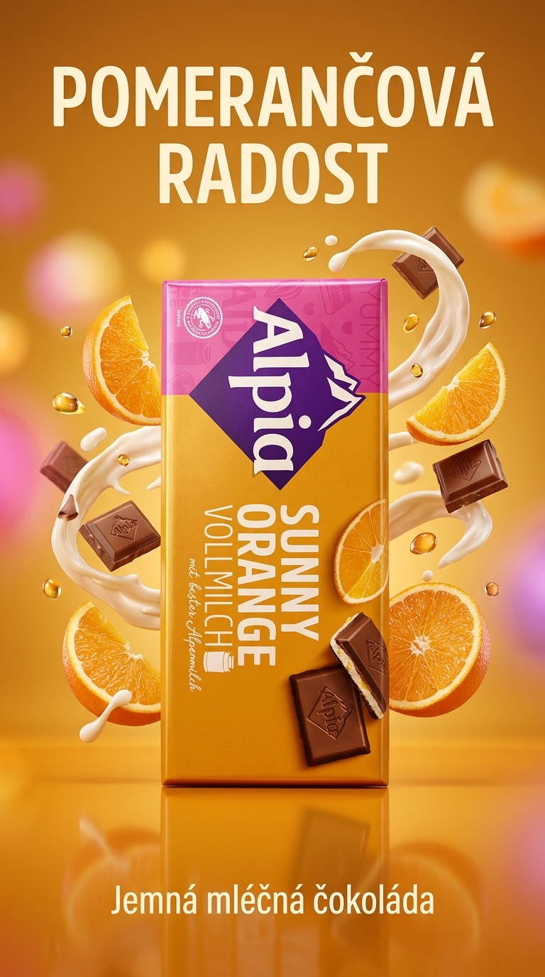 Alpia mléčná čokoláda Sunny Orange s pomerančovou náplní 100 g - lifestyle poster