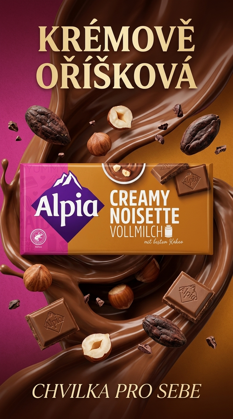 Alpia mléčná čokoláda s krémovou lískooříškovou náplní - lifestyle poster
