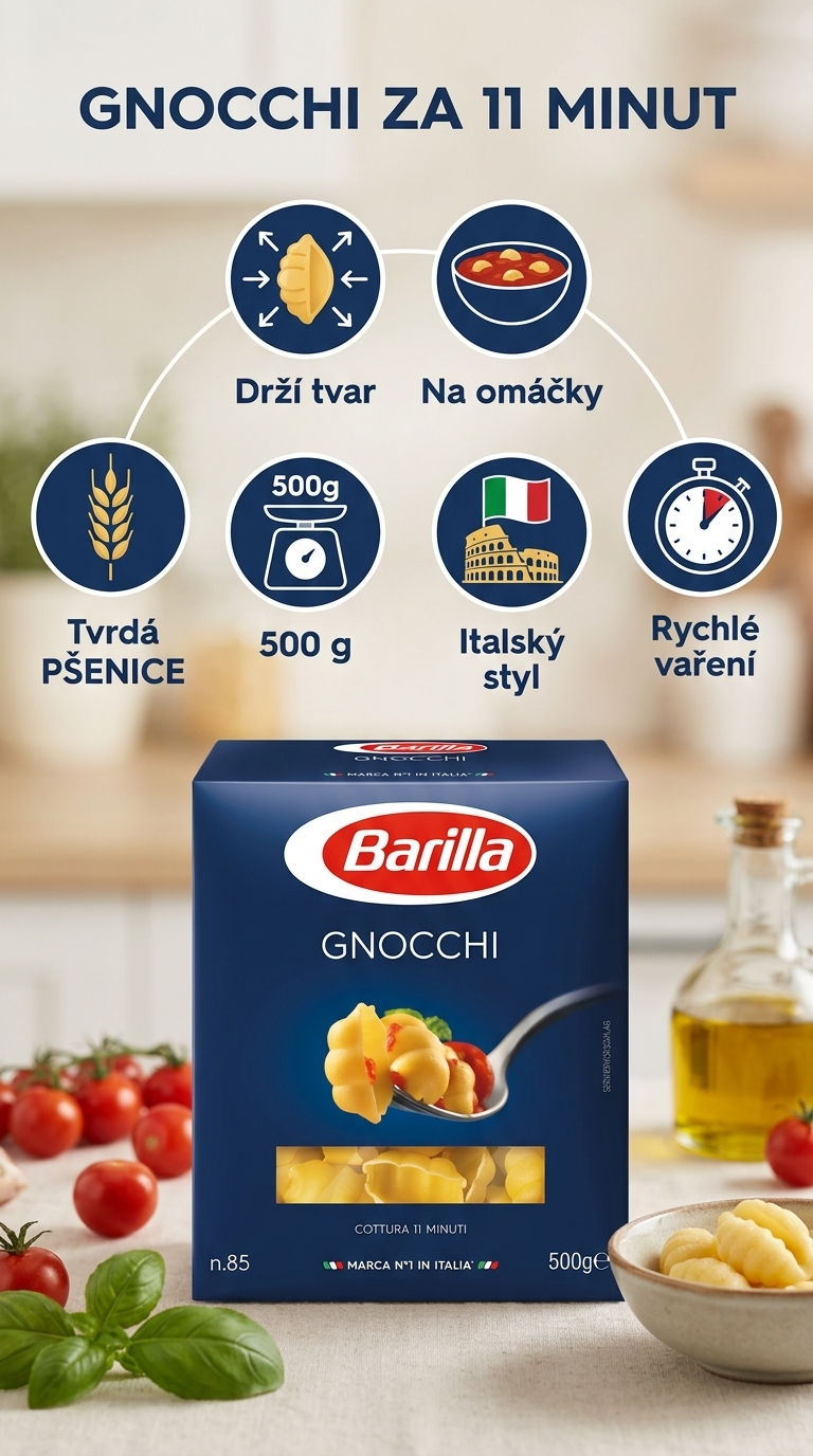 Barilla Gnocchi těstoviny 500 g - mobilní infografika