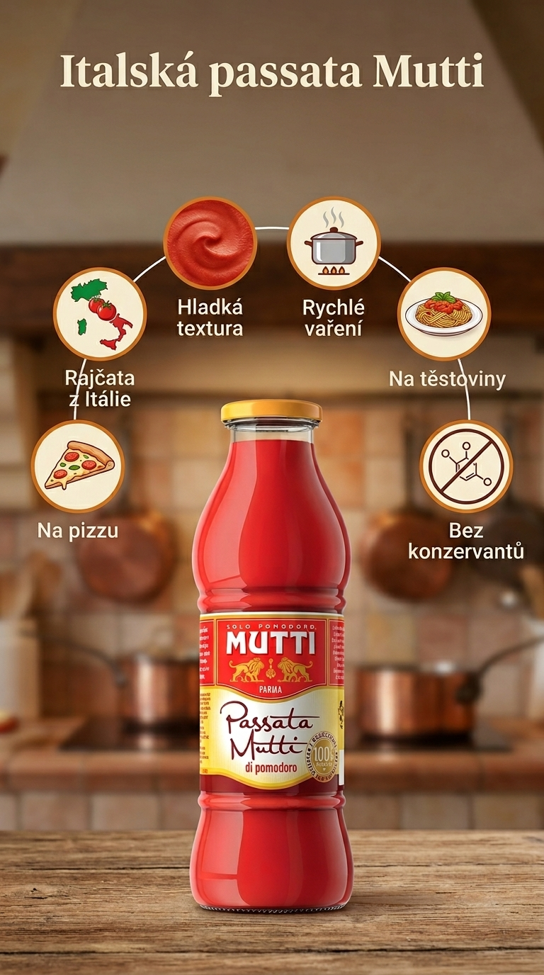 Mutti Passata rajčatové pyré 700 g - mobilní infografika