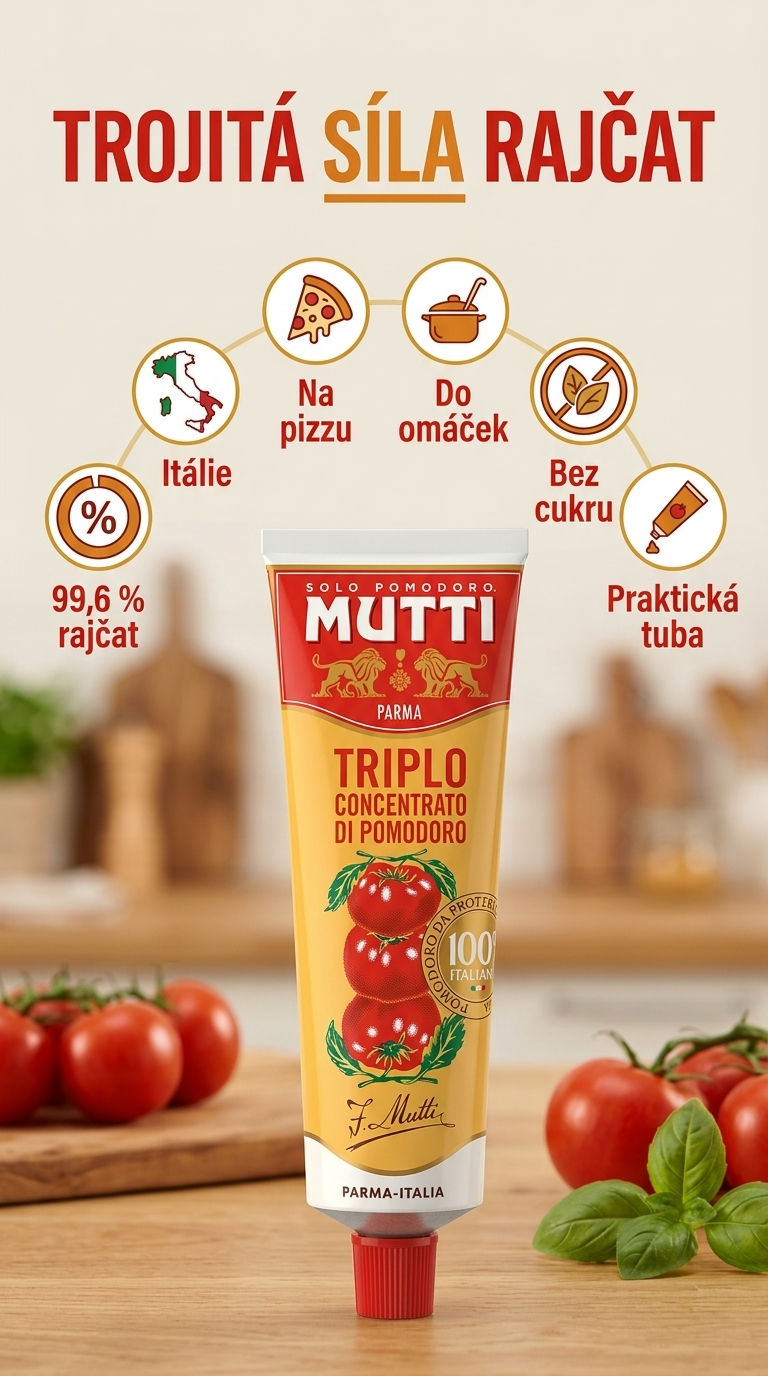 Mutti trojitý rajčatový koncentrát v tubě 280 g - mobilní infografika