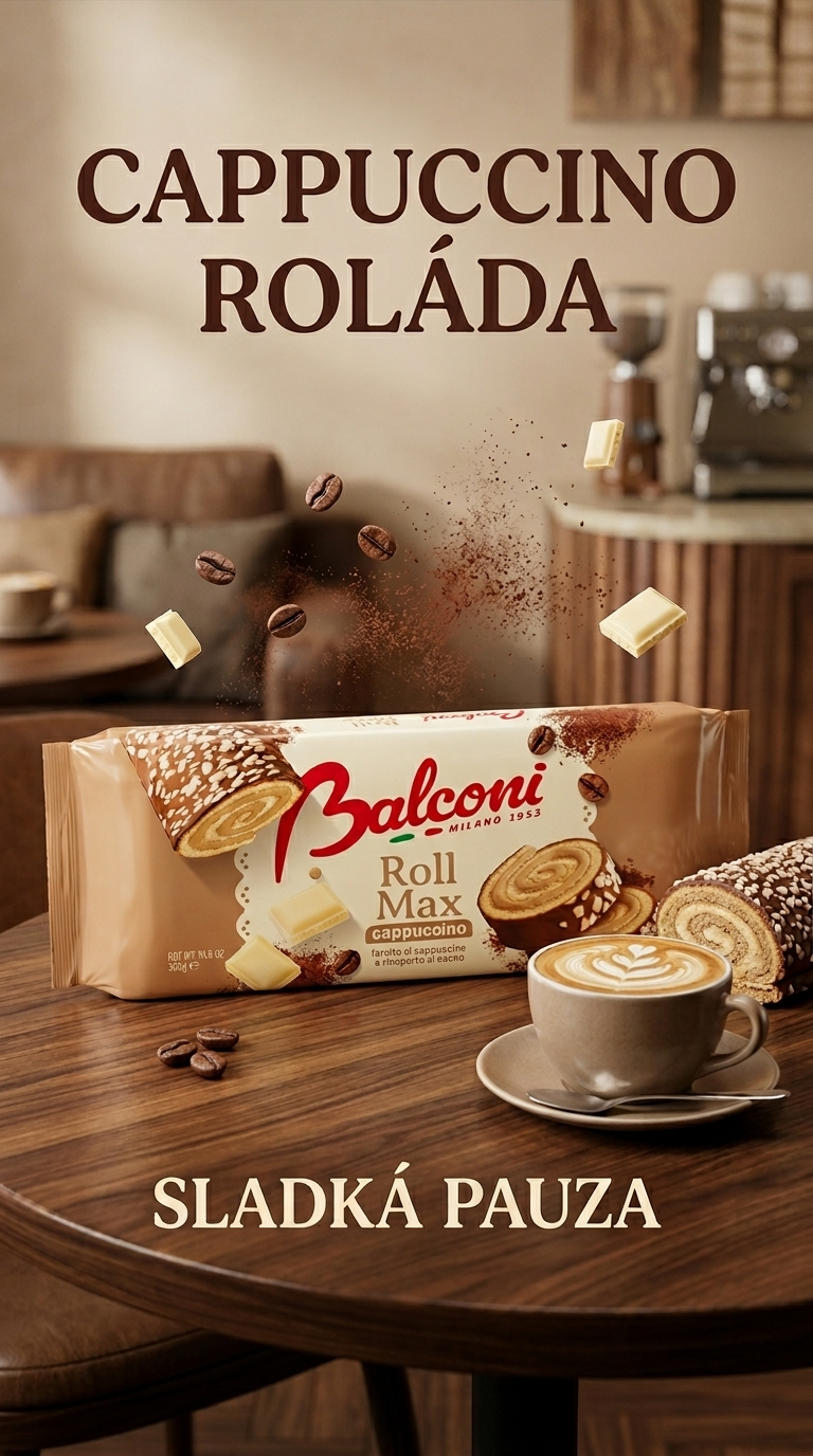 Balconi Roll Max cappuccino roláda s náplní a kakaovou polevou 300 g - lifestyle poster