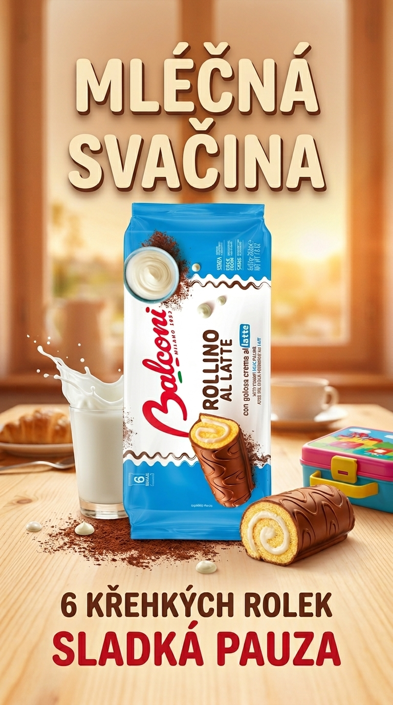 Balconi Rollino Milk čokoládové rolky s krémovou náplní 6 ks, 222 g - lifestyle poster