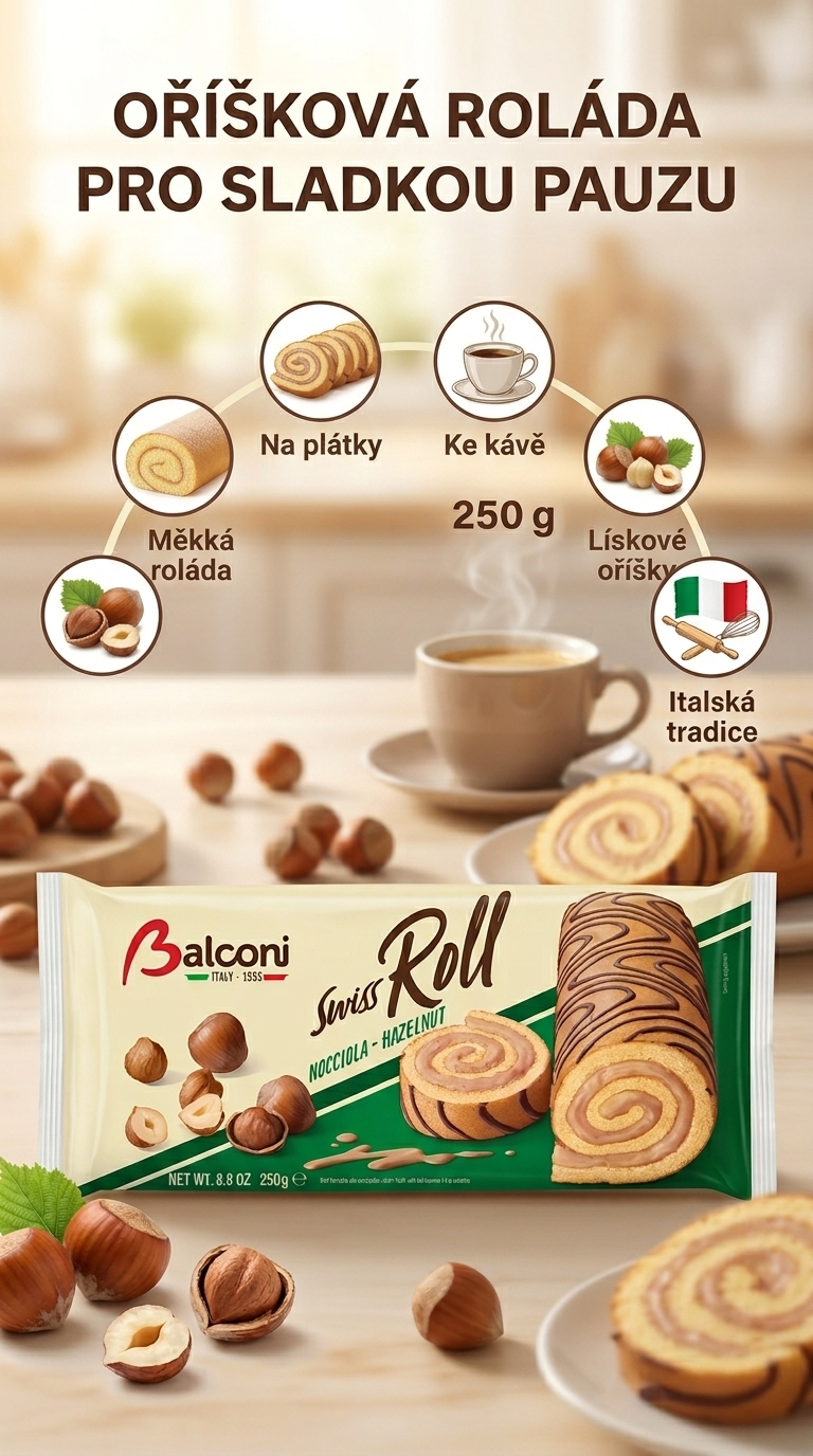 Balconi oříšková roláda Swiss Roll Nocciola - mobilní infografika