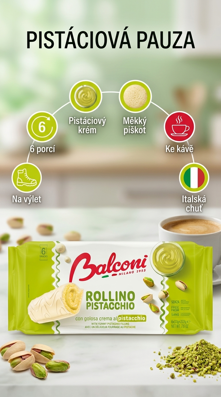 Balconi Rollino pistáciové rolky 6 ks, 222 g - mobilní infografika