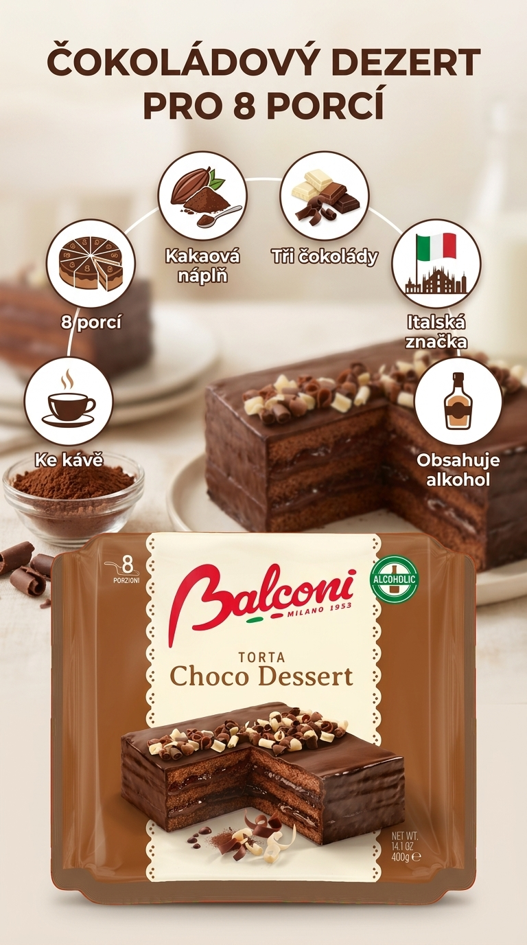 Balconi čokoládový dort Choco Dessert 400 g - mobilní infografika