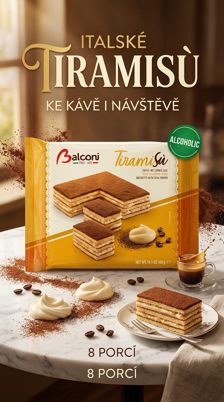 Balconi tiramisu dort s kávovým likérem 8 porcí, 400 g - lifestyle poster