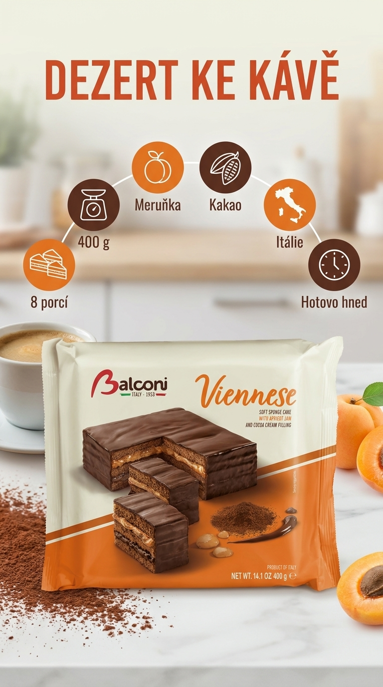 Balconi Viennese čokoládovo-meruňkový dort 400 g - mobilní infografika