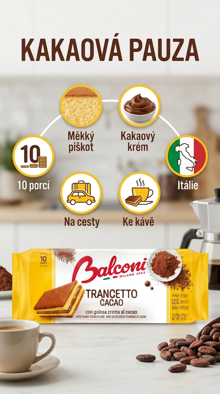 Balconi Trancetto Cacao kakaov&eacute; pi&scaron;kotov&eacute; &rcaron;ezy 10 ks, 280 g - mobiln&iacute; infografika