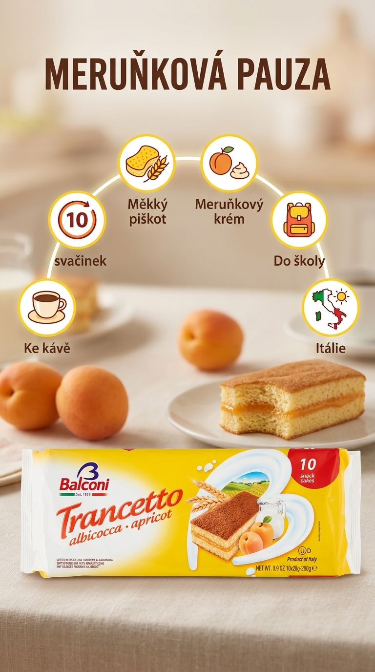 Balconi Trancetto Albicocca meruňkové piškotové řezy 10 ks, 280 g - mobilní infografika