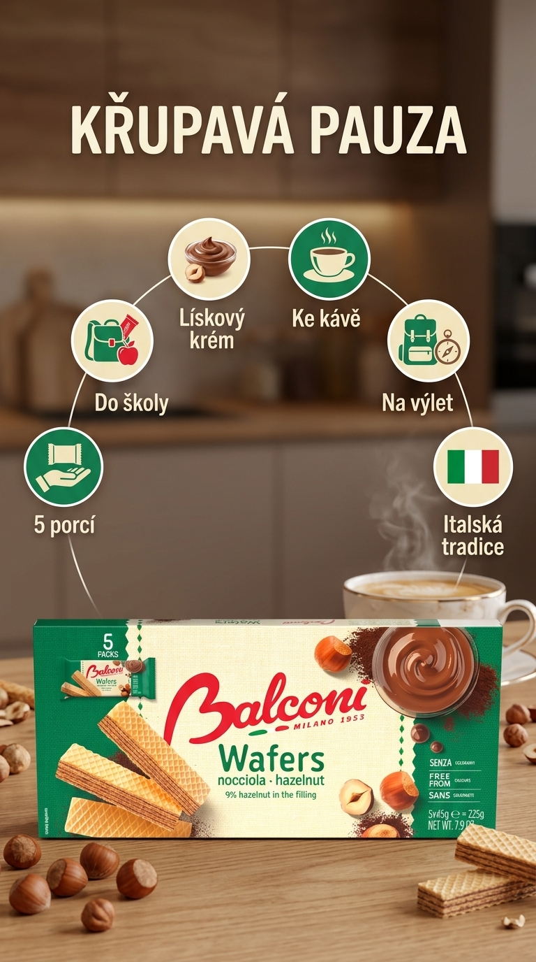 Balconi lískooříškové oplatky 5 ks, 225 g - mobilní infografika