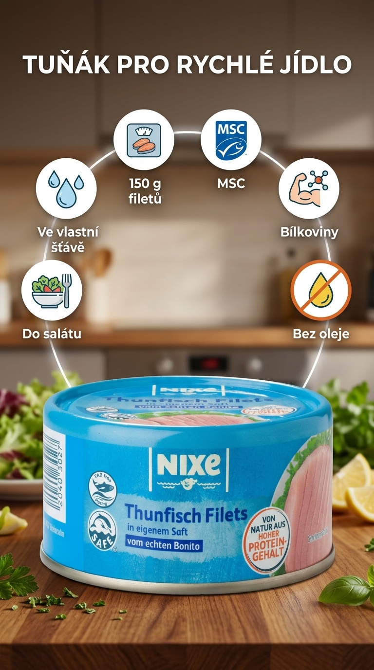 Nixe tuňákové filety ve vlastní šťávě 150 g - mobilní infografika