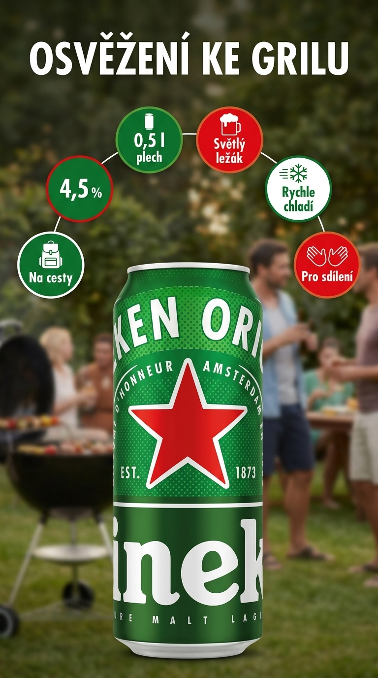 Heineken světlý ležák v plechu 4,5 % 0,5 l - mobilní infografika