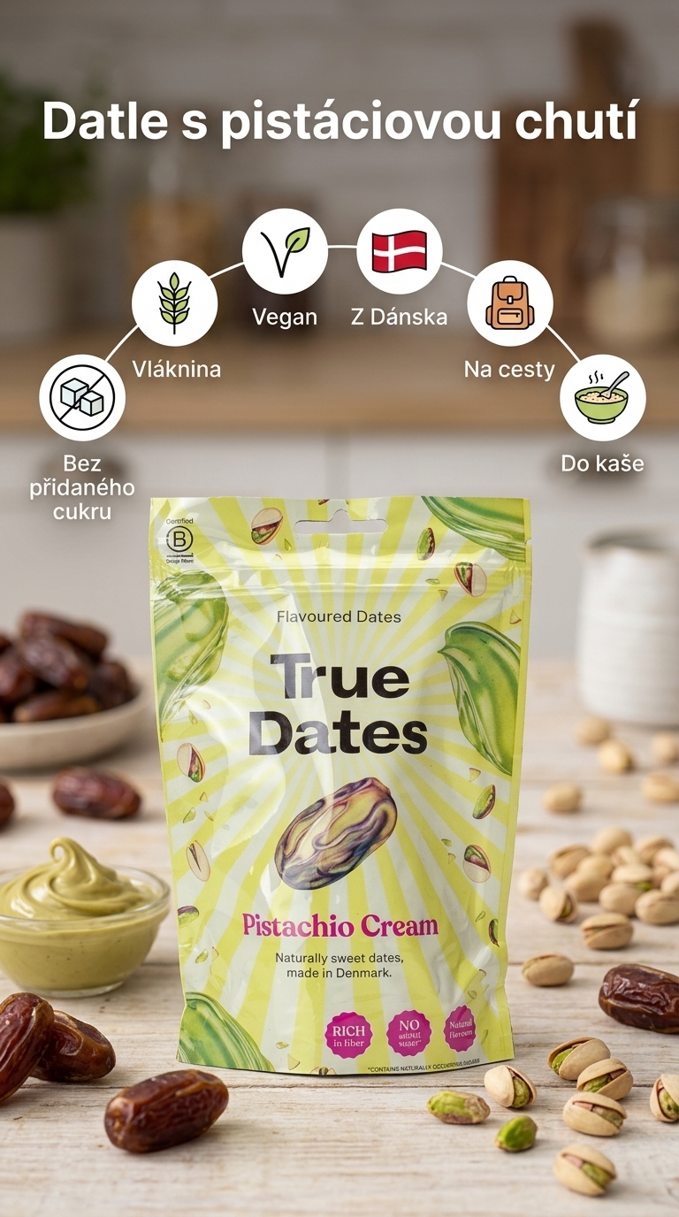 True Dates datle s pistáciovým krémem 100 g - mobilní infografika