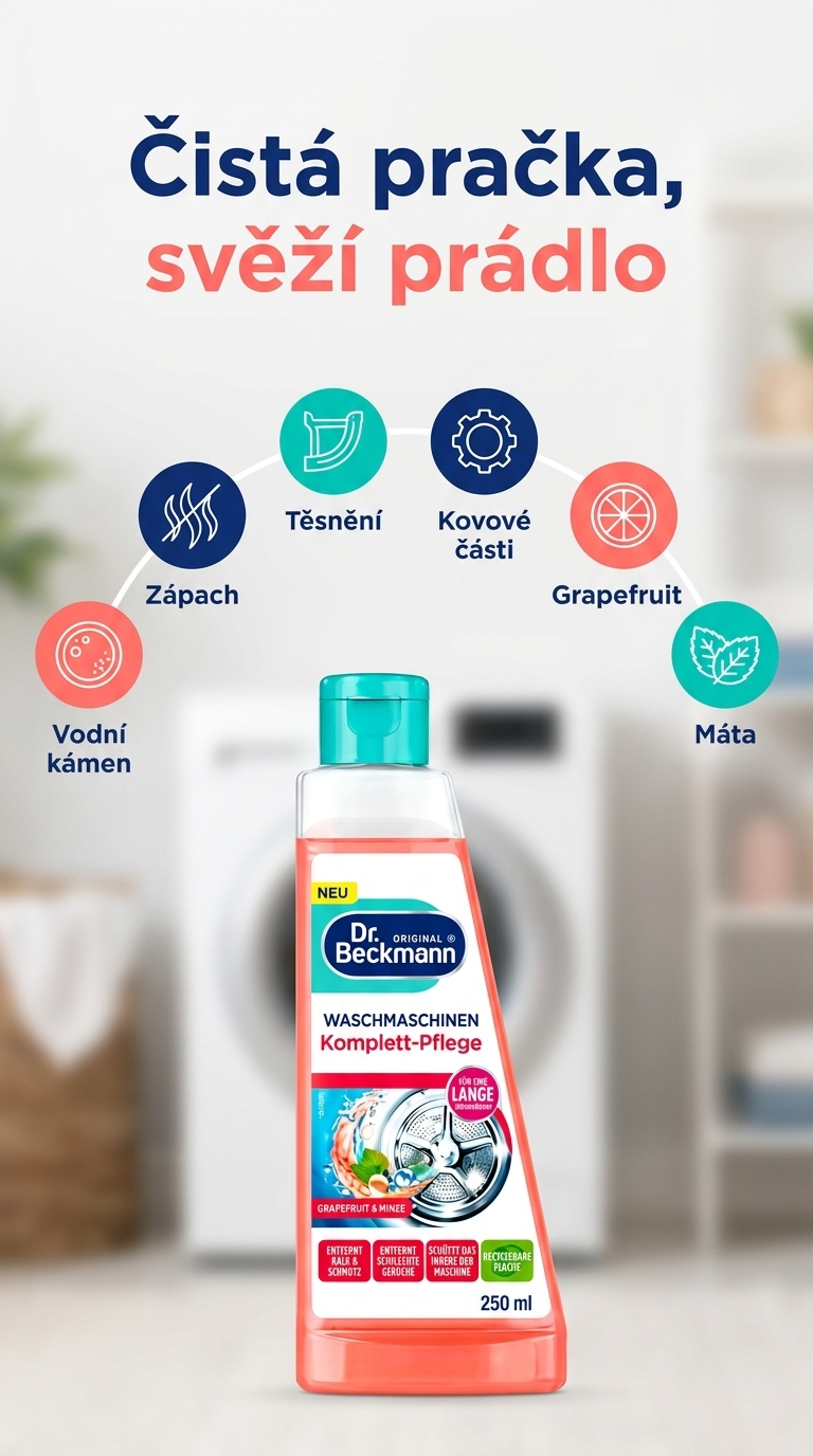 Dr. Beckmann čistič pračky Grapefruit a Máta 250 ml - mobilní infografika