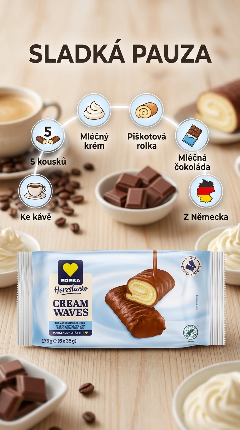 Edeka Cream Waves čokoládové rolky s mléčným krémem 175 g - mobilní infografika