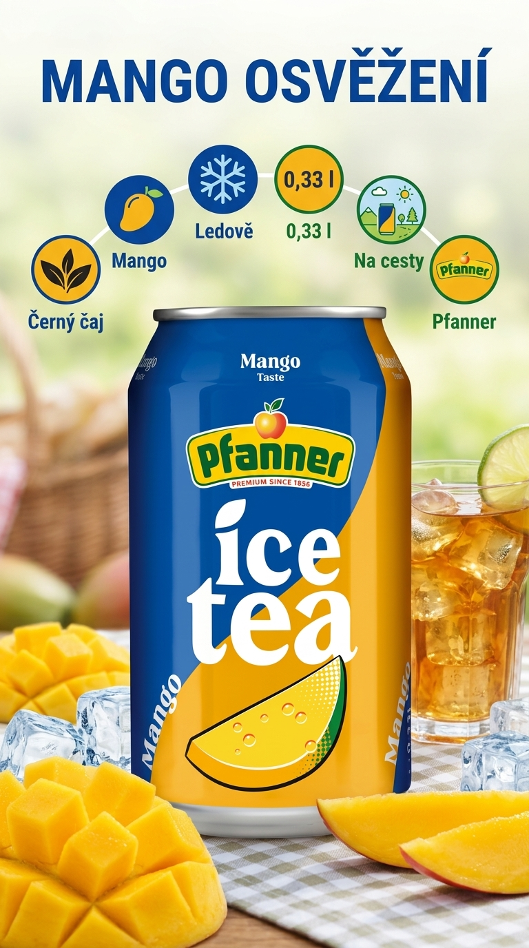Pfanner ledový čaj mango - mobilní infografika