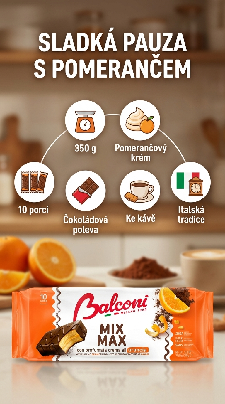 Balconi Mix Max čokoládové řezy s pomerančovým krémem - mobilní infografika