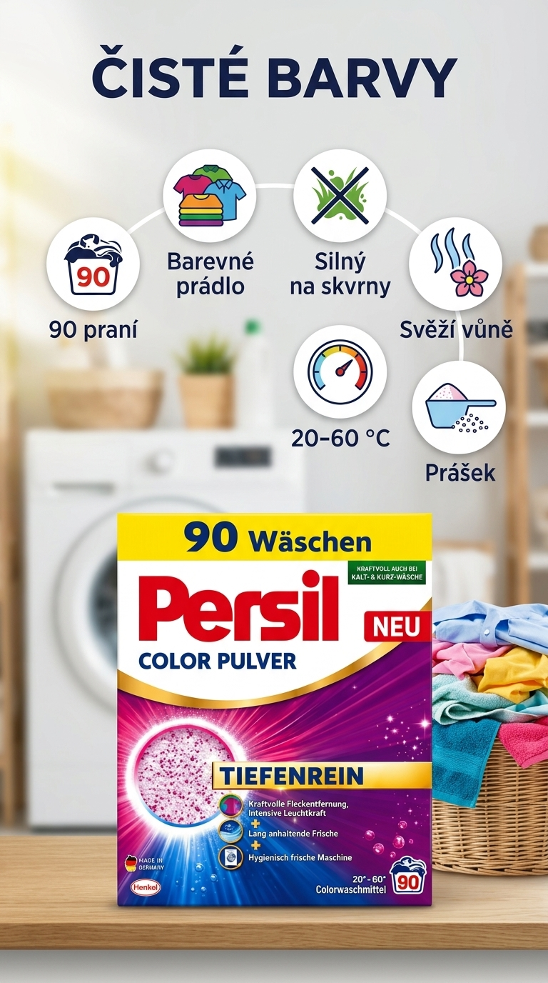 Persil Color prášek na praní barevného prádla 90 dávek, 4,95 kg - mobilní infografika