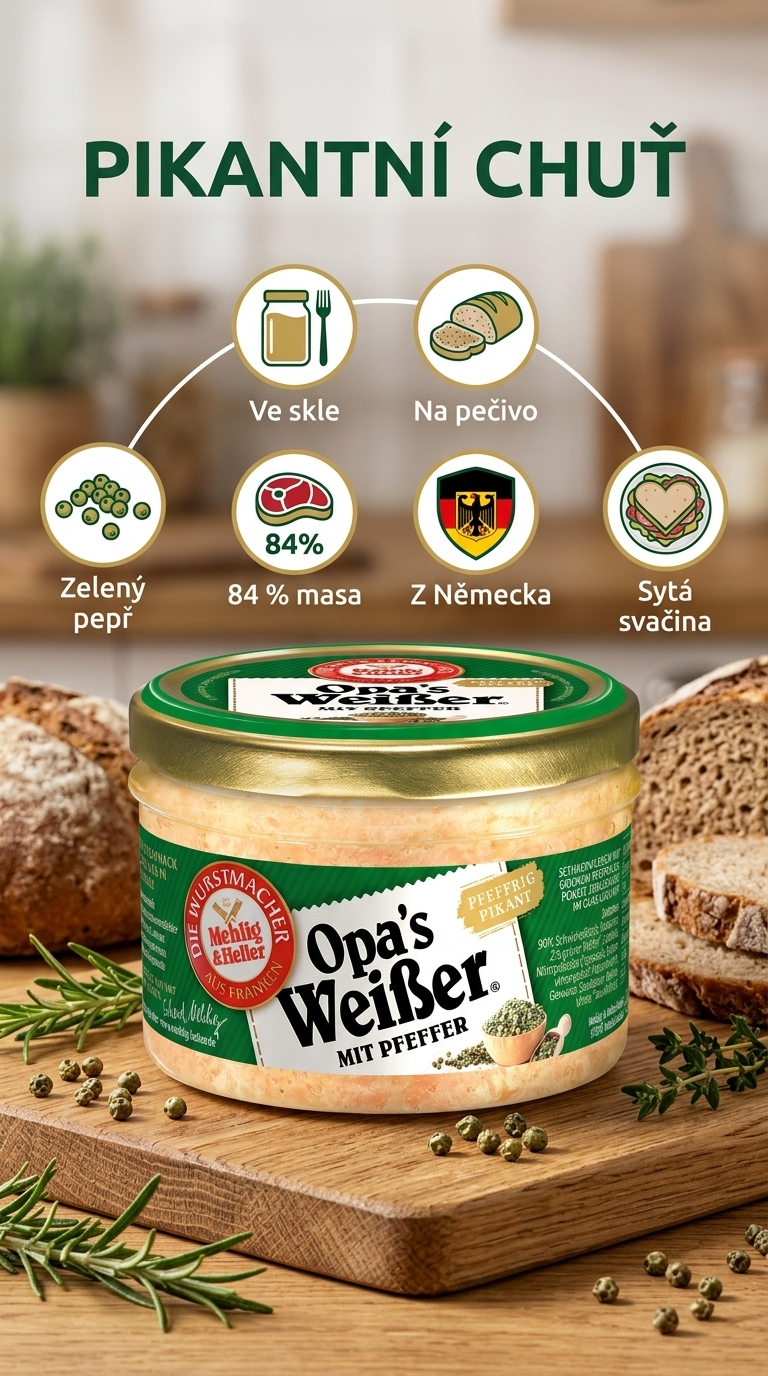 Mehlig & Heller Opa's Weißer s pepřem vepřová masová specialita ve skle 200 g - mobilní infografika
