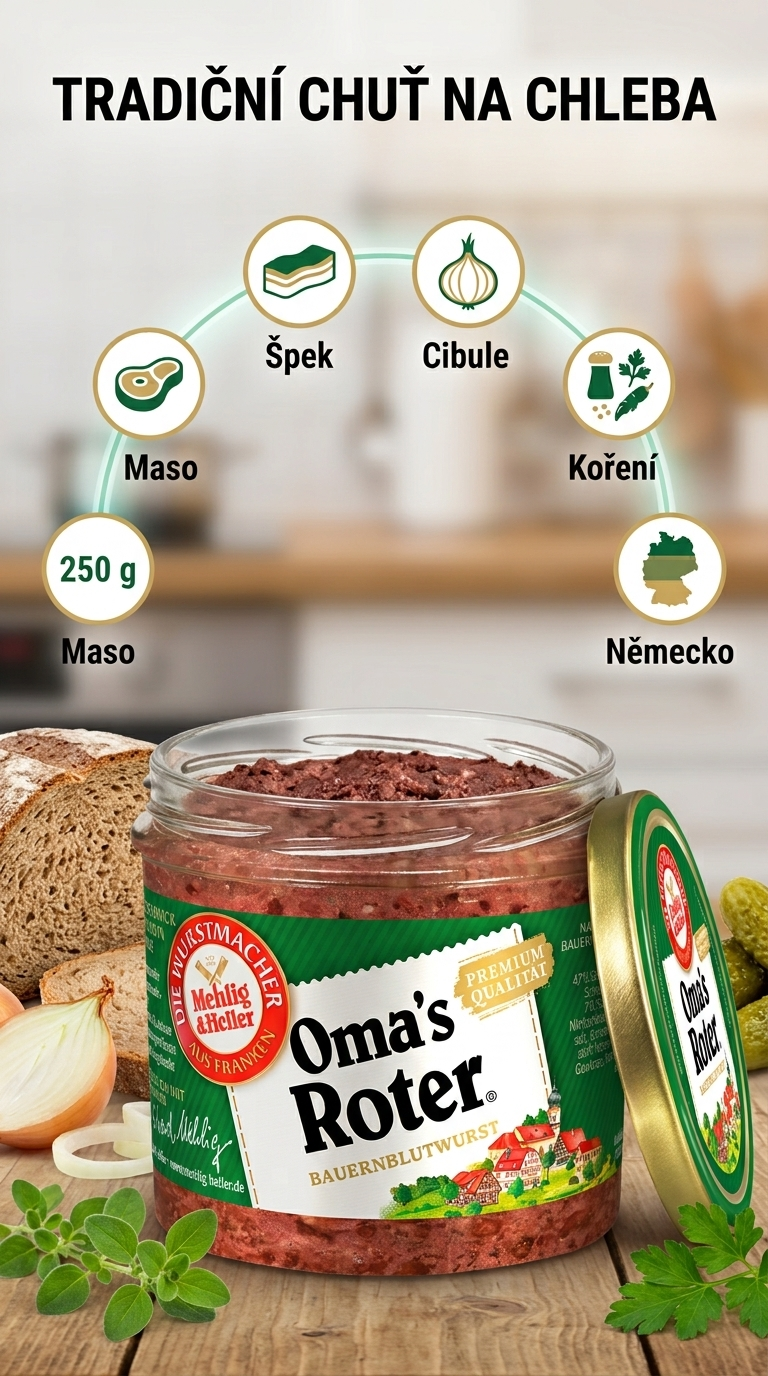 Mehlig & Heller Oma's Roter krvavá masová pomazánka ve skle 250 g - mobilní infografika