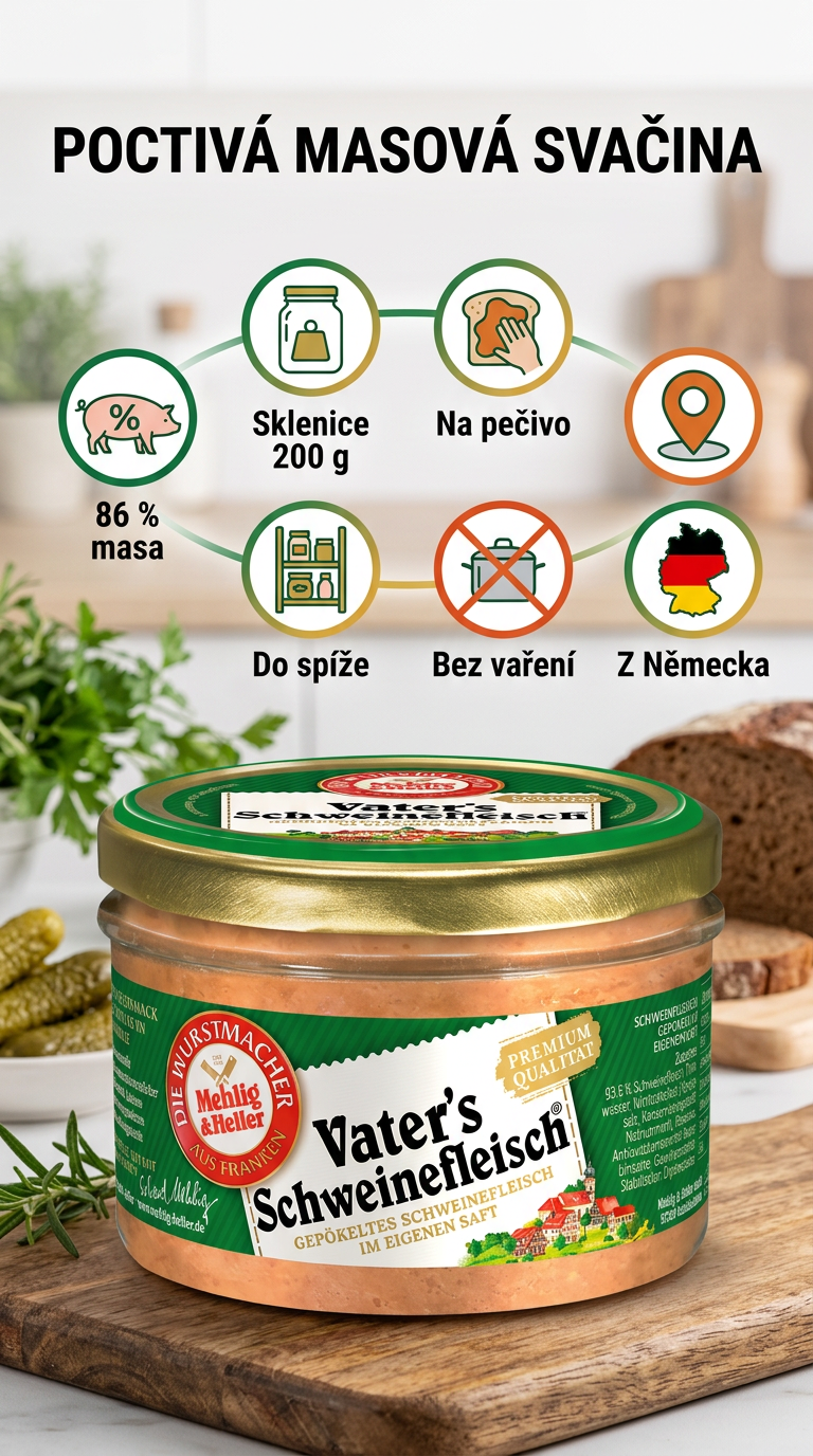 Mehlig & Heller vepřové maso ve vlastní šťávě 200 g - mobilní infografika