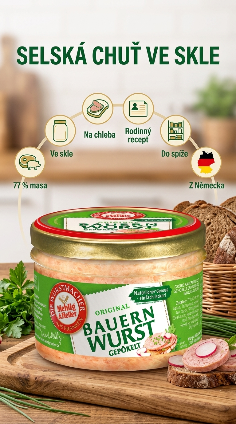 Mehlig & Heller selská klobásová specialita ve skle 200 g - mobilní infografika