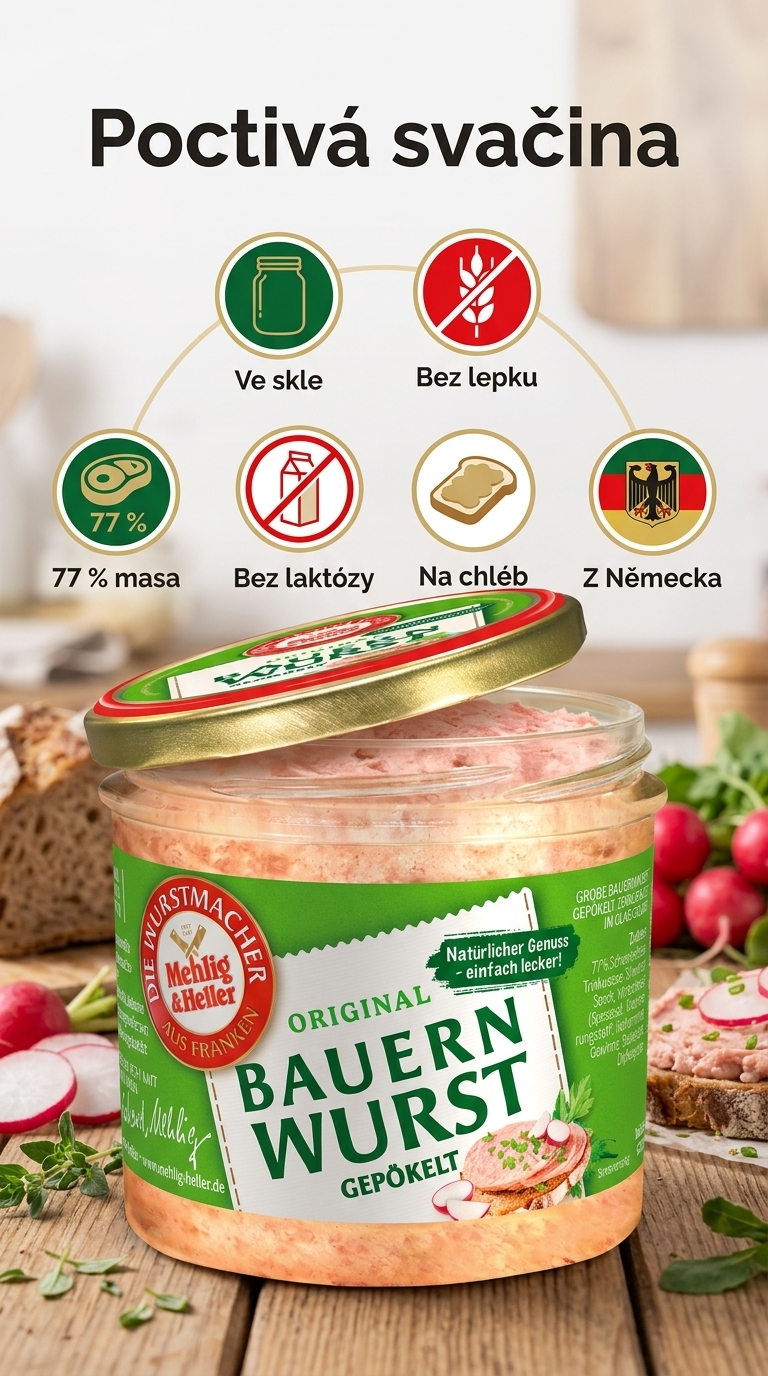 Mehlig & Heller selská vepřová klobása ve skle 250 g - mobilní infografika