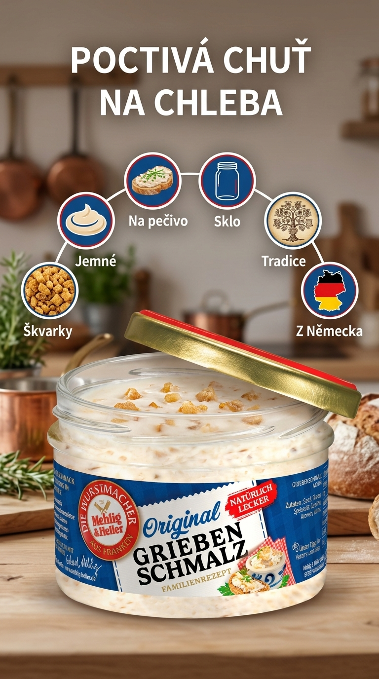 Mehlig & Heller přírodní škvarkové sádlo ve skle 160 g - mobilní infografika