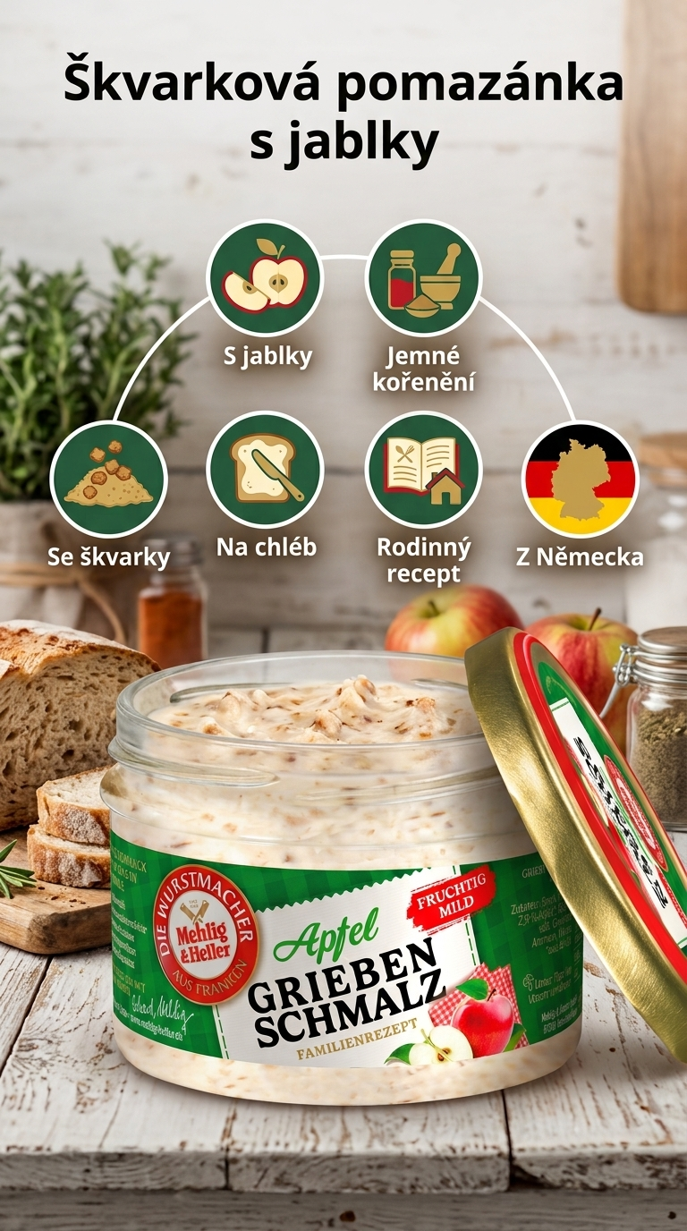 Mehlig & Heller škvarková pomazánka s jablky 160 g - mobilní infografika